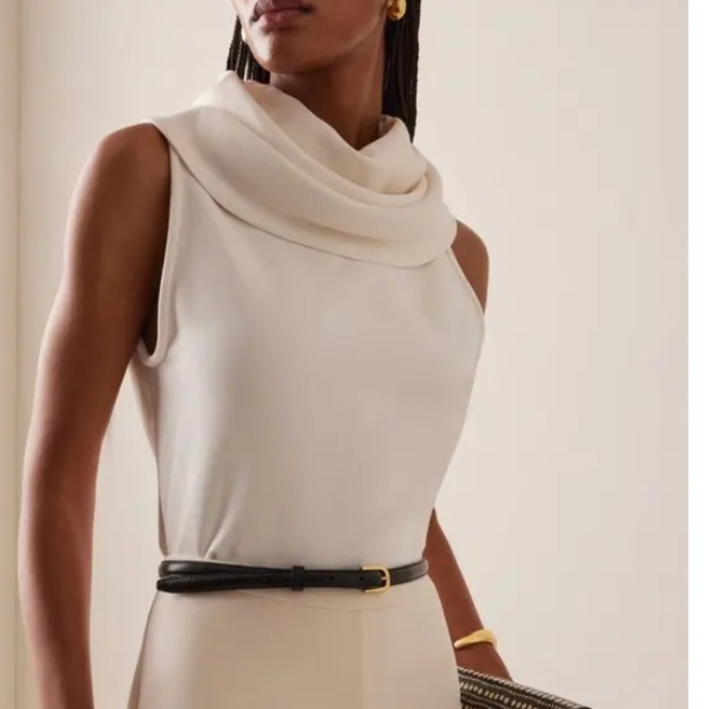 Another Tomorrow Draped Crepe Turtleneck Top